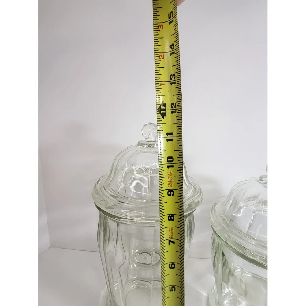 Vintage Style Clear Glass Apothecary Jars with Lids Set of 2 Paneled Canisters
